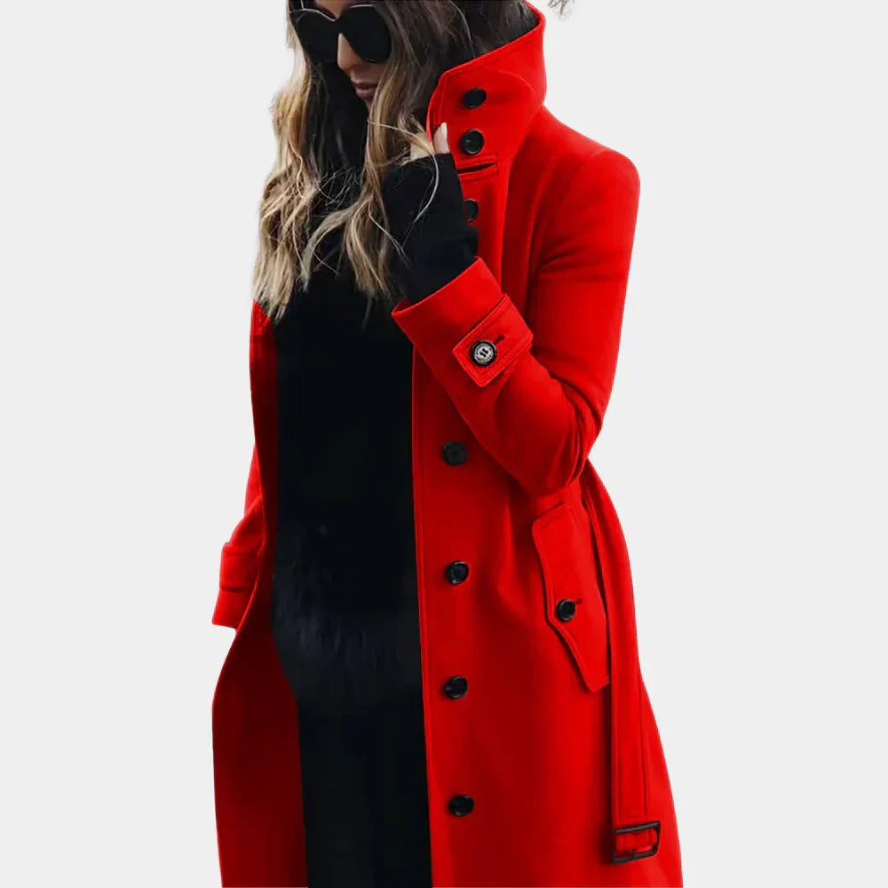 Dames Getailleerde Trenchcoat – Warm Katoen, Lange Jas voor Herfst en Winter, Perfect voor Casual en Business Outfits