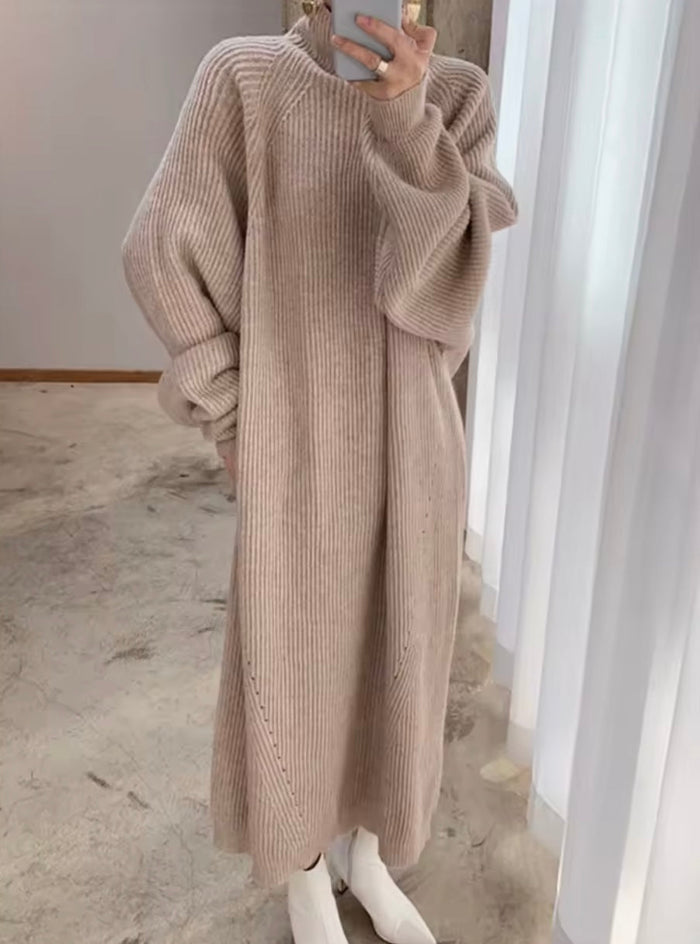 Crystal - Chique Gebreide Vintage Maxi Jurk met Lange Mouwen