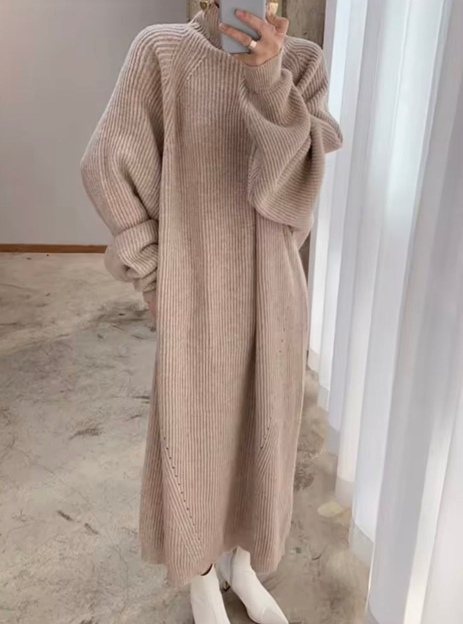 Crystal - Chique Gebreide Vintage Maxi Jurk met Lange Mouwen