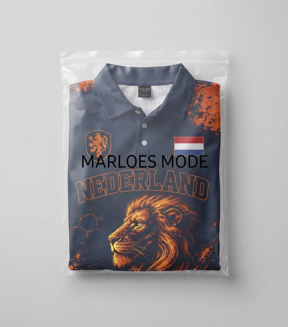 Heren Slim Fit WK Oranje blauw Poloshirt – Korte Mouwen, Geschikt voor Casual en Sportieve Activiteiten