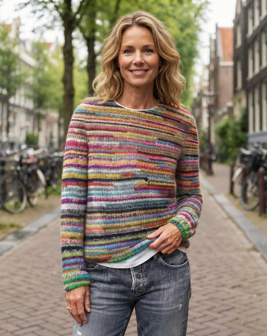 Jolanda - Dames grofgebreide warme trui met strepenpatroon