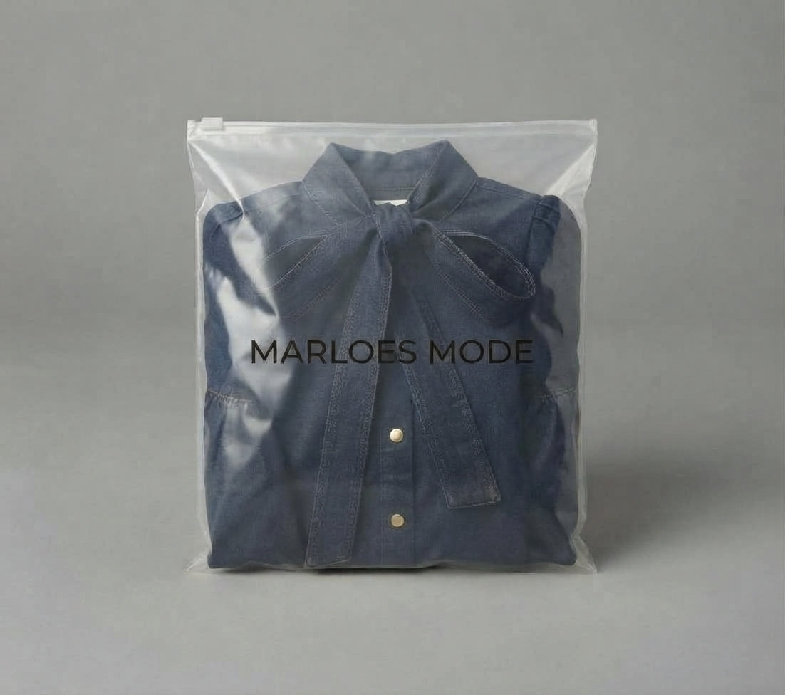 José – Denim Damesblouse met Pofmouwen en Sierstrik
