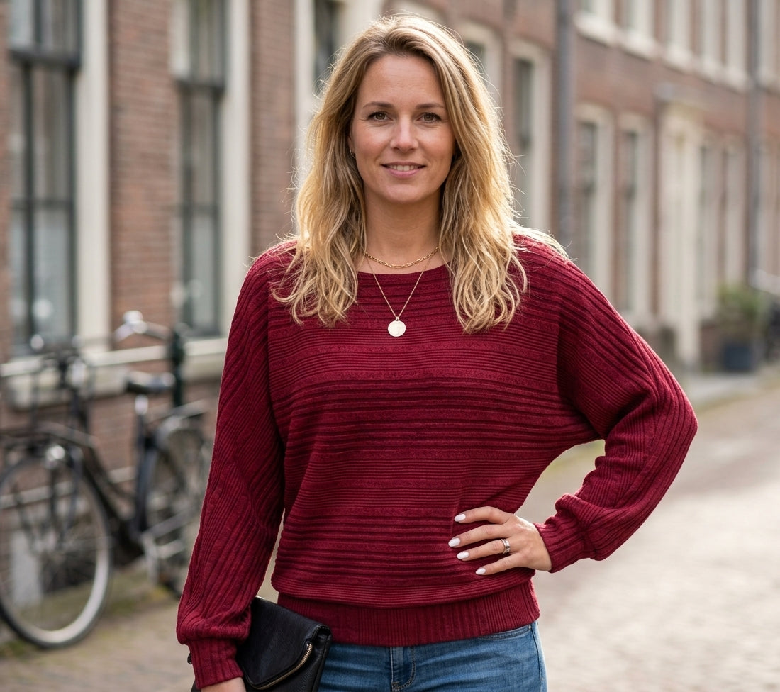 Fleur - Ribbeltrui Met Y-Hals Voor Vrouwen