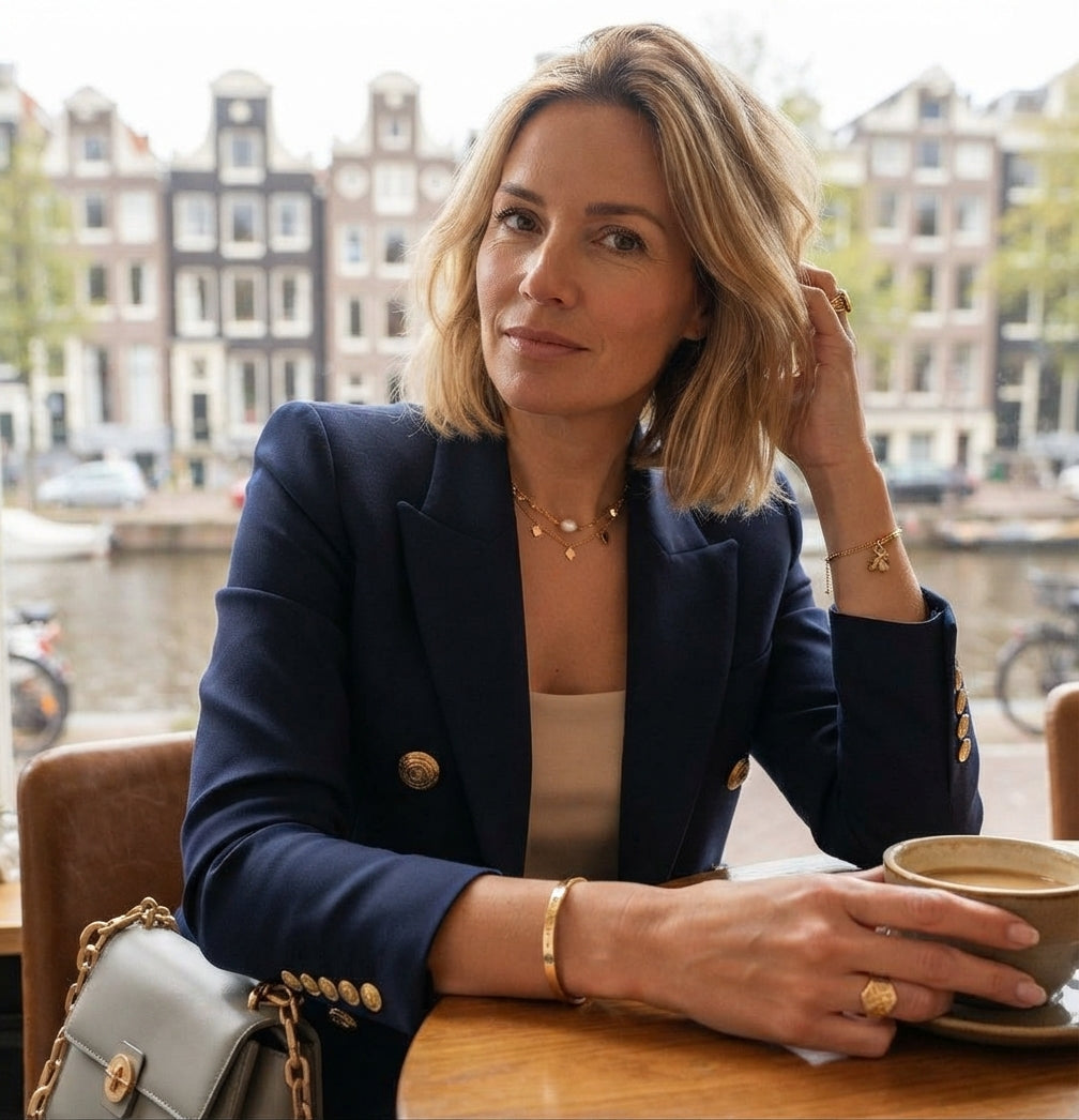 Linda - Dames Blazer Double-Breasted met Gouden Knopen