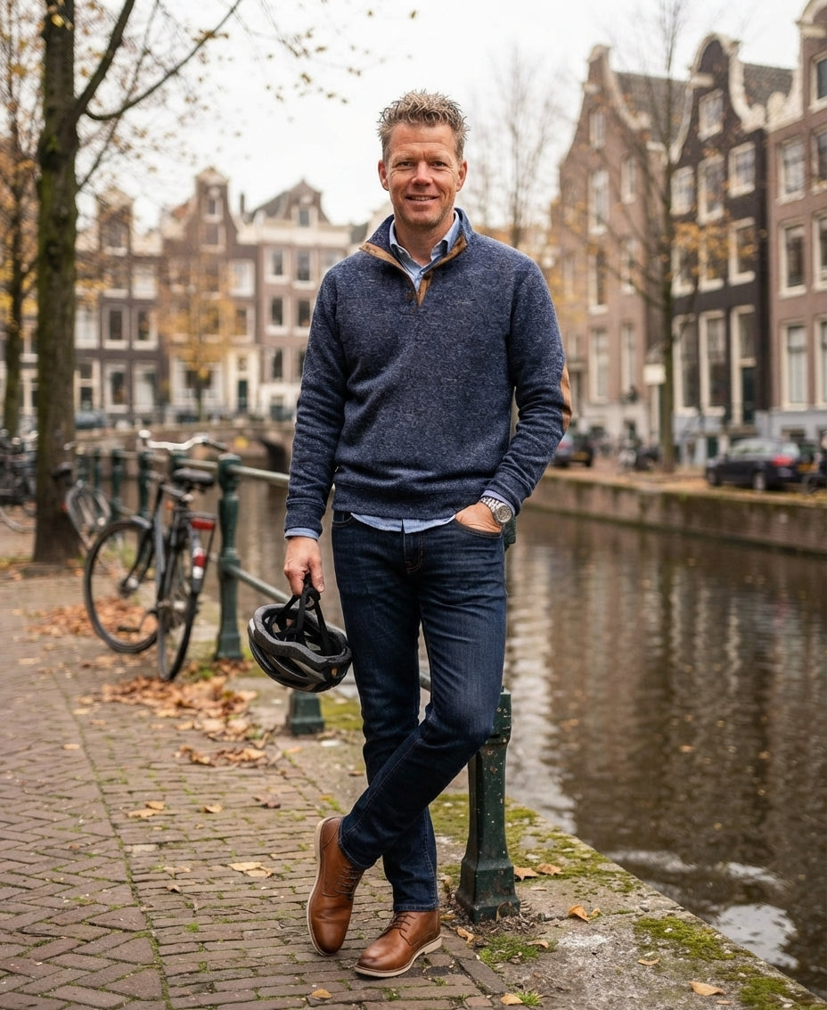 Heren Quarter-Zip Trui met Elleboogpatches - Gebreide Coltrui
