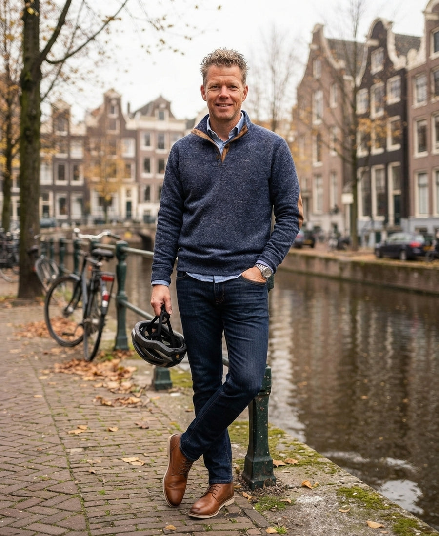 Heren Quarter-Zip Trui met Elleboogpatches - Gebreide Coltrui
