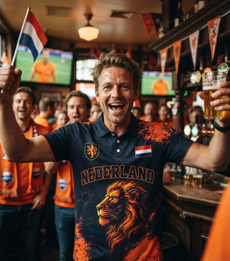 Heren Slim Fit WK Oranje blauw Poloshirt – Korte Mouwen, Geschikt voor Casual en Sportieve Activiteiten