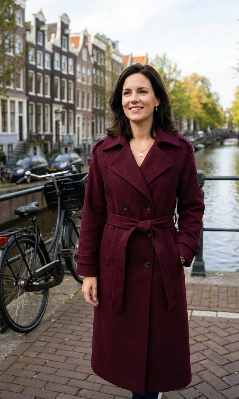 Burgundy damesmantel | Oversized jas van wolblend met tijdloze elegantie