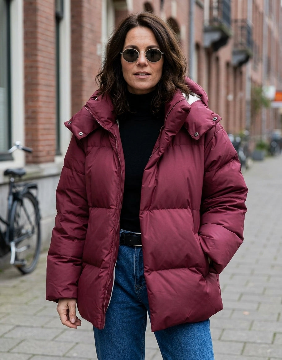 Celine - Dames winterjas met capuchon en gewatteerde voering
