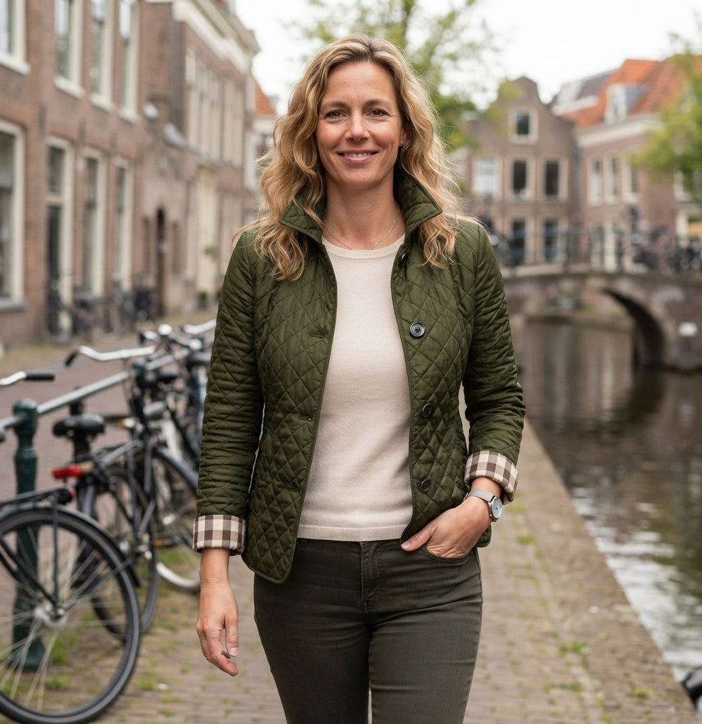 Mandy - Gewatteerde pufferjas met knoopsluiting en ruitstiksels