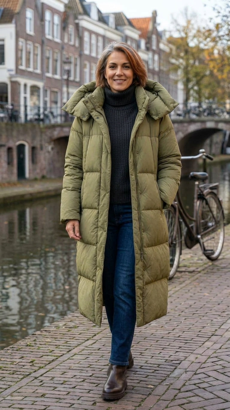 Emma - Dames Gewatteerde Winterjas Lang Model met Capuchon