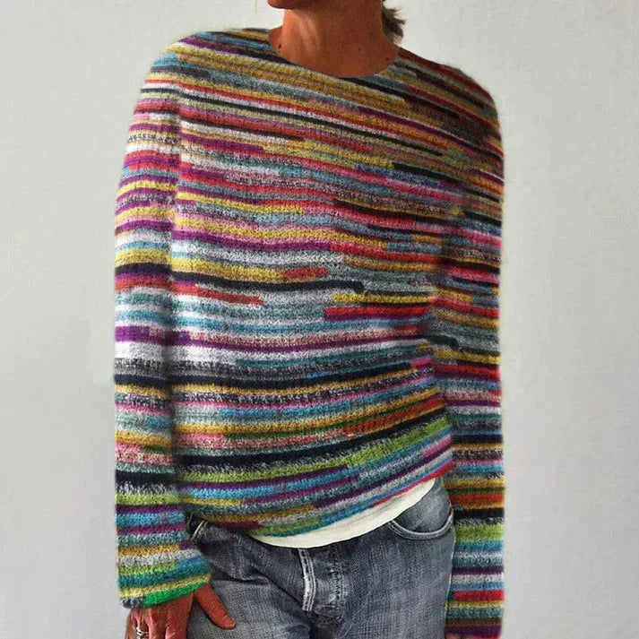 Jolanda - Dames grofgebreide warme trui met strepenpatroon