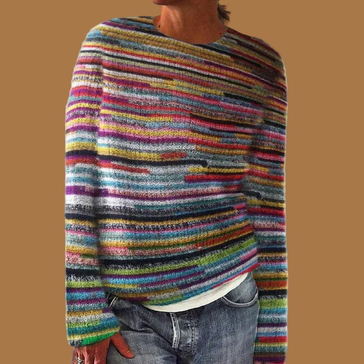Jolanda - Dames grofgebreide warme trui met strepenpatroon