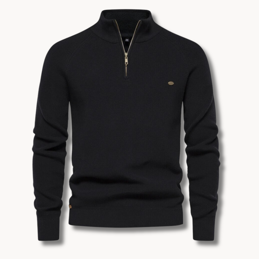 Heren Coltrui met Halve Rits – Geribbelde Pullover, Slim Fit