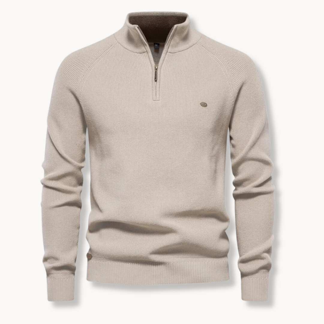 Heren Coltrui met Halve Rits – Geribbelde Pullover, Slim Fit