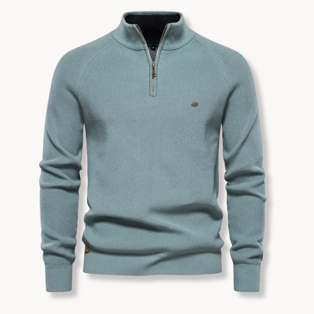 Heren Coltrui met Halve Rits – Geribbelde Pullover, Slim Fit