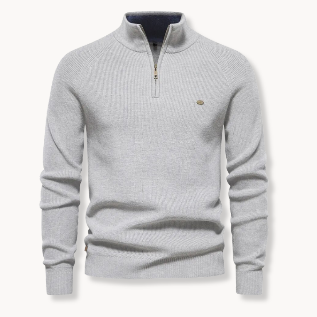 Heren Coltrui met Halve Rits – Geribbelde Pullover, Slim Fit