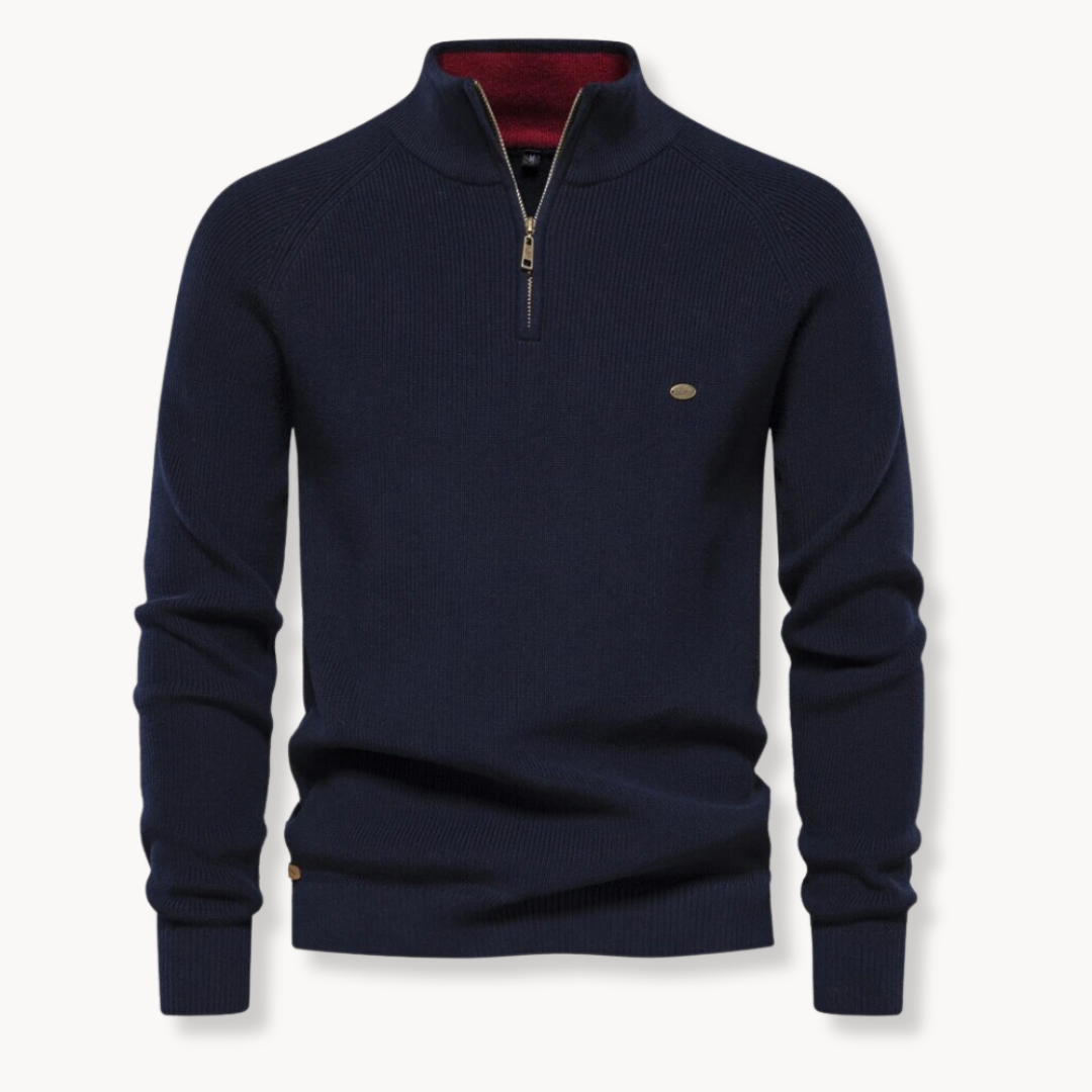 Heren Coltrui met Halve Rits – Geribbelde Pullover, Slim Fit
