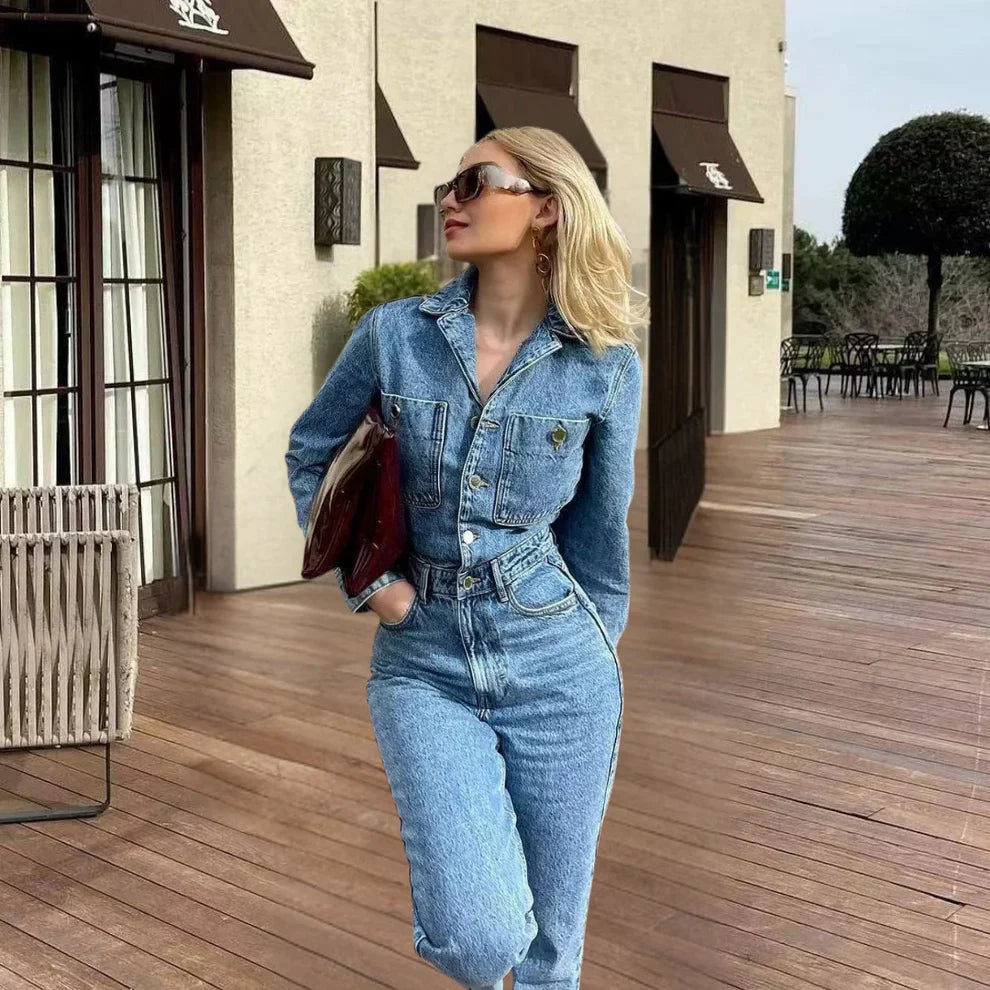 Odalia Denim Jumpsuit | Dames jumpsuit met rechte pasvorm en comfortabele stretch