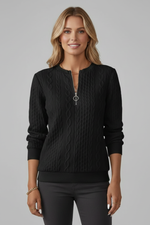 Dames Trui met Rits Kraag - Geribbelde Coltrui Slim Fit