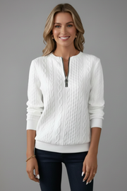 Dames Trui met Rits Kraag - Geribbelde Coltrui Slim Fit