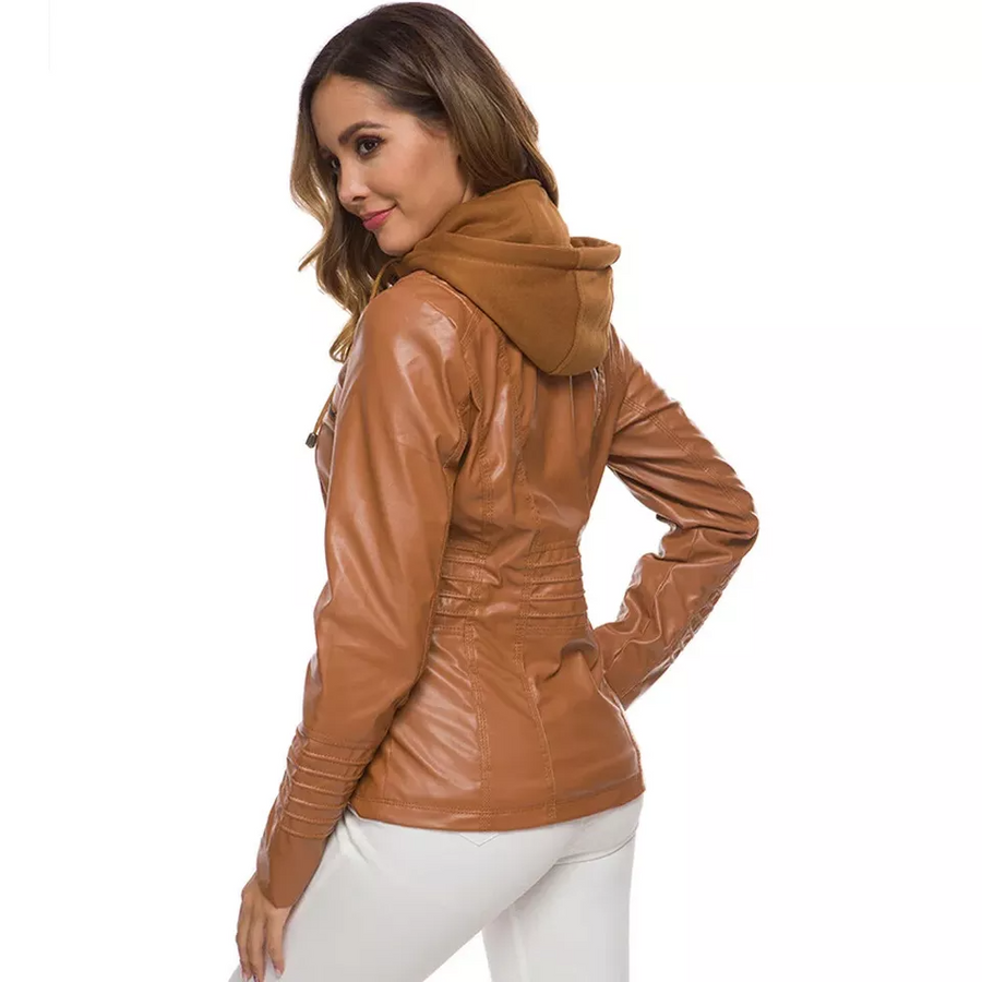 Dames Leren Jas | Stijlvolle Jacket met Capuchon en Comfortabele Pasvorm