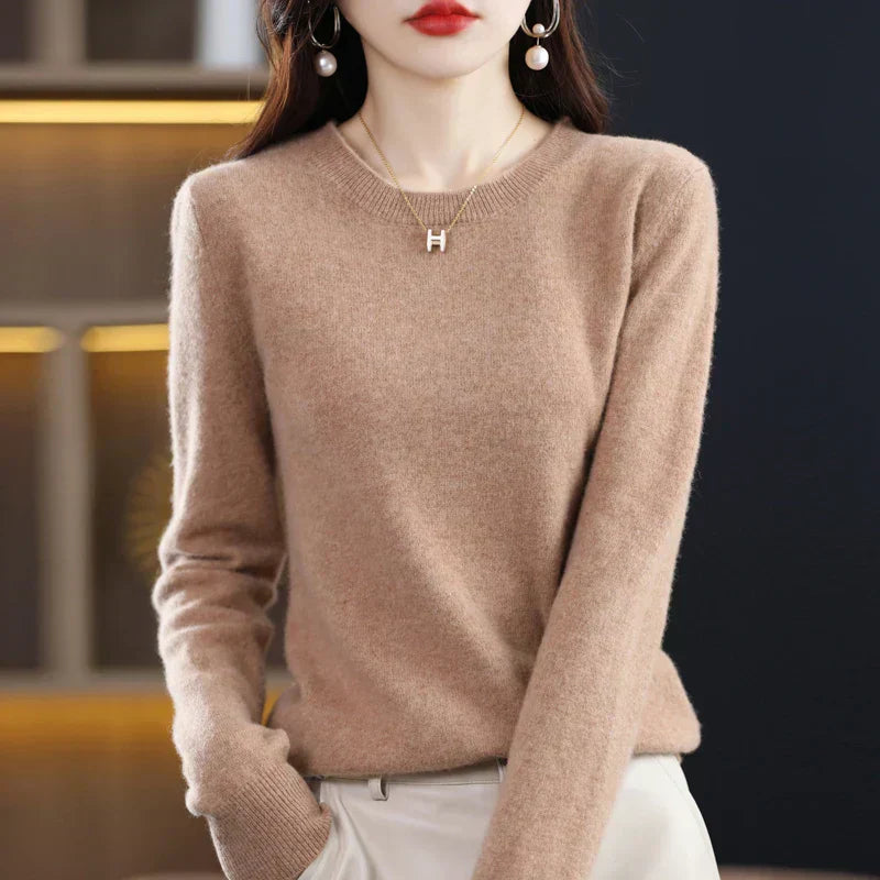 Dames Kasjmier Trui – Warm en Zacht, Effen Beige, Perfect voor Herfst en Winter
