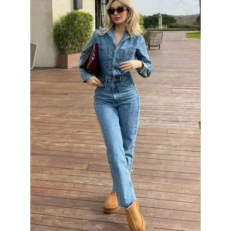 Odalia Denim Jumpsuit | Dames jumpsuit met rechte pasvorm en comfortabele stretch