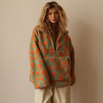 Dames Oversized Sherpa Trui – Bohemian Bloemenprint, Warm en Casual voor Herfst en Lente