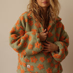 Dames Oversized Sherpa Trui – Bohemian Bloemenprint, Warm en Casual voor Herfst en Lente