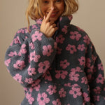 Dames Oversized Sherpa Trui – Bohemian Bloemenprint, Warm en Casual voor Herfst en Lente