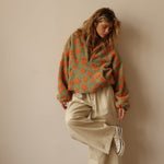 Dames Oversized Sherpa Trui – Bohemian Bloemenprint, Warm en Casual voor Herfst en Lente