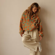 Dames Oversized Sherpa Trui – Bohemian Bloemenprint, Warm en Casual voor Herfst en Lente