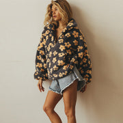Dames Oversized Sherpa Trui – Bohemian Bloemenprint, Warm en Casual voor Herfst en Lente