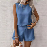 Christien | Dames Set Top en Shorts – Relaxed Fit, Mouwloos, Ademende Stof, Cropped