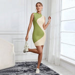 Coen | Dames Bodycon Mini Jurk – Mouwloos, Ribgebreid Stretch, Wavy Colorblock Design