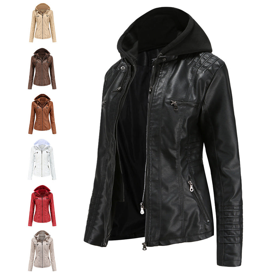 Dames Leren Jas | Stijlvolle Jacket met Capuchon en Comfortabele Pasvorm