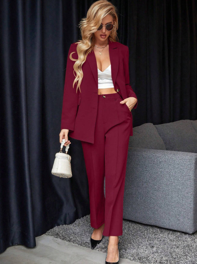Erin outfit set dames | Klassieke getailleerde blazer met rechte broek voor formele look