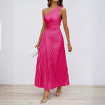 Christine | Dames Maxi Jurk – Eén Schouder, Elegante Pasvorm, Ruches Taille, Cut-Out Detail