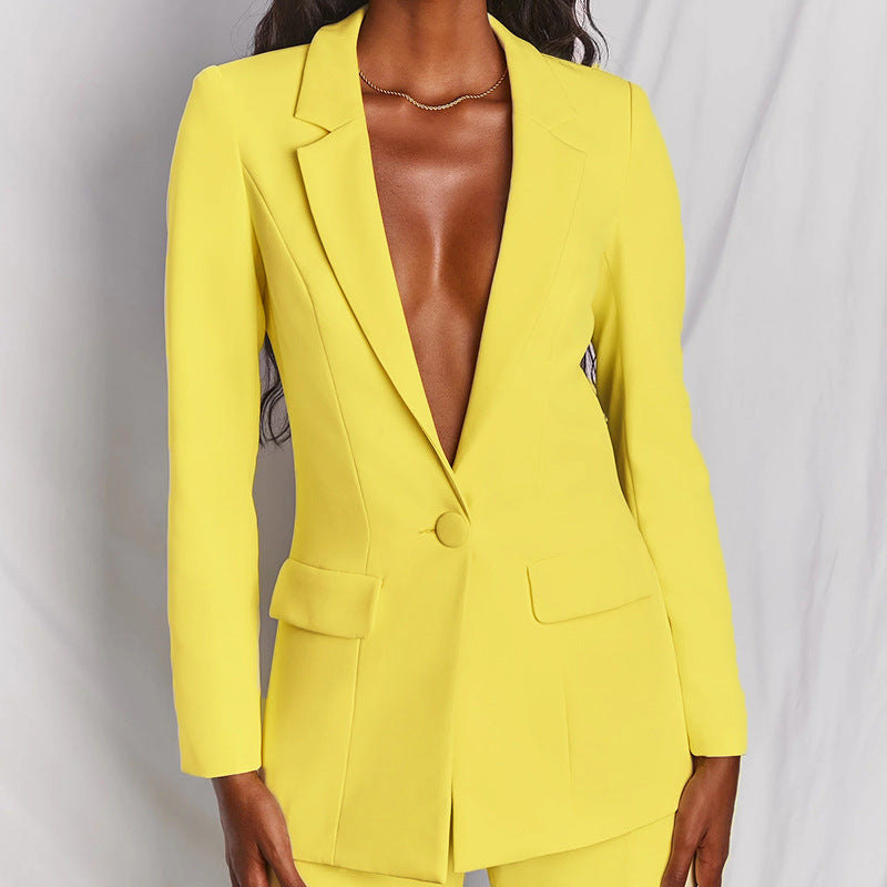 Evelyn Dames Blazer- en Broekset, Premium Stof, Elegant