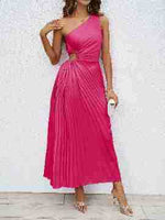 Christine | Dames Maxi Jurk – Eén Schouder, Elegante Pasvorm, Ruches Taille, Cut-Out Detail