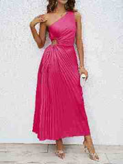 Christine | Dames Maxi Jurk – Eén Schouder, Elegante Pasvorm, Ruches Taille, Cut-Out Detail