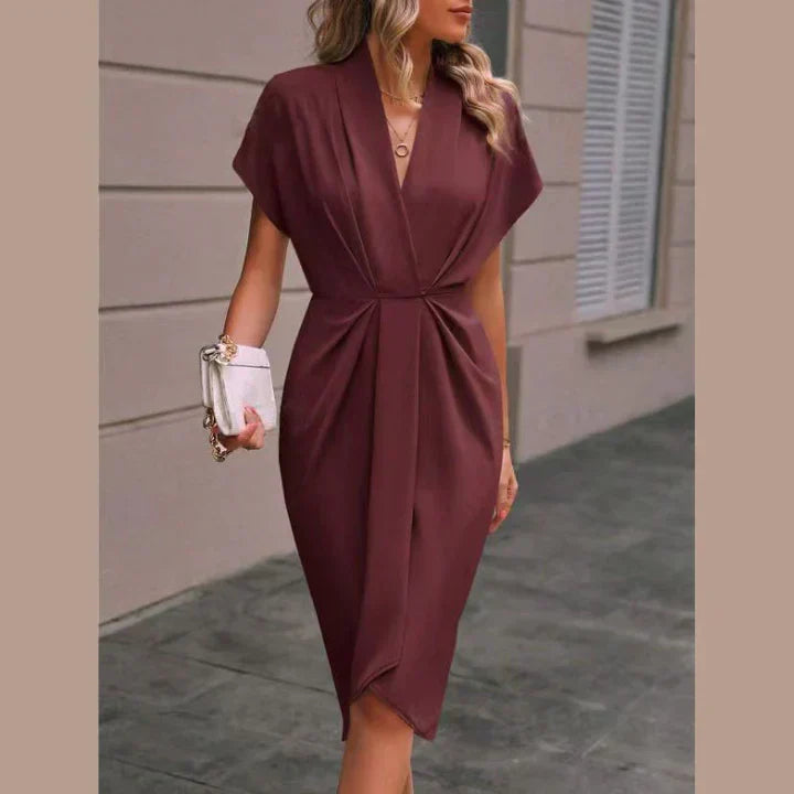 Muriel - Zwarte Midi-Wikkeljurk | Tijdloze Elegantie en Comfort