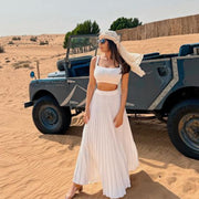 Mette | Dames Set Top en Plissé Maxi Rok – Slim Fit Gebreide Crop Top – Zachte Stretchstof
