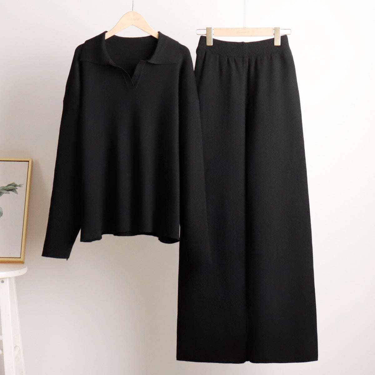 Dames Lounge Set, Zacht en Comfortabel, Met kraag & Wijde broek