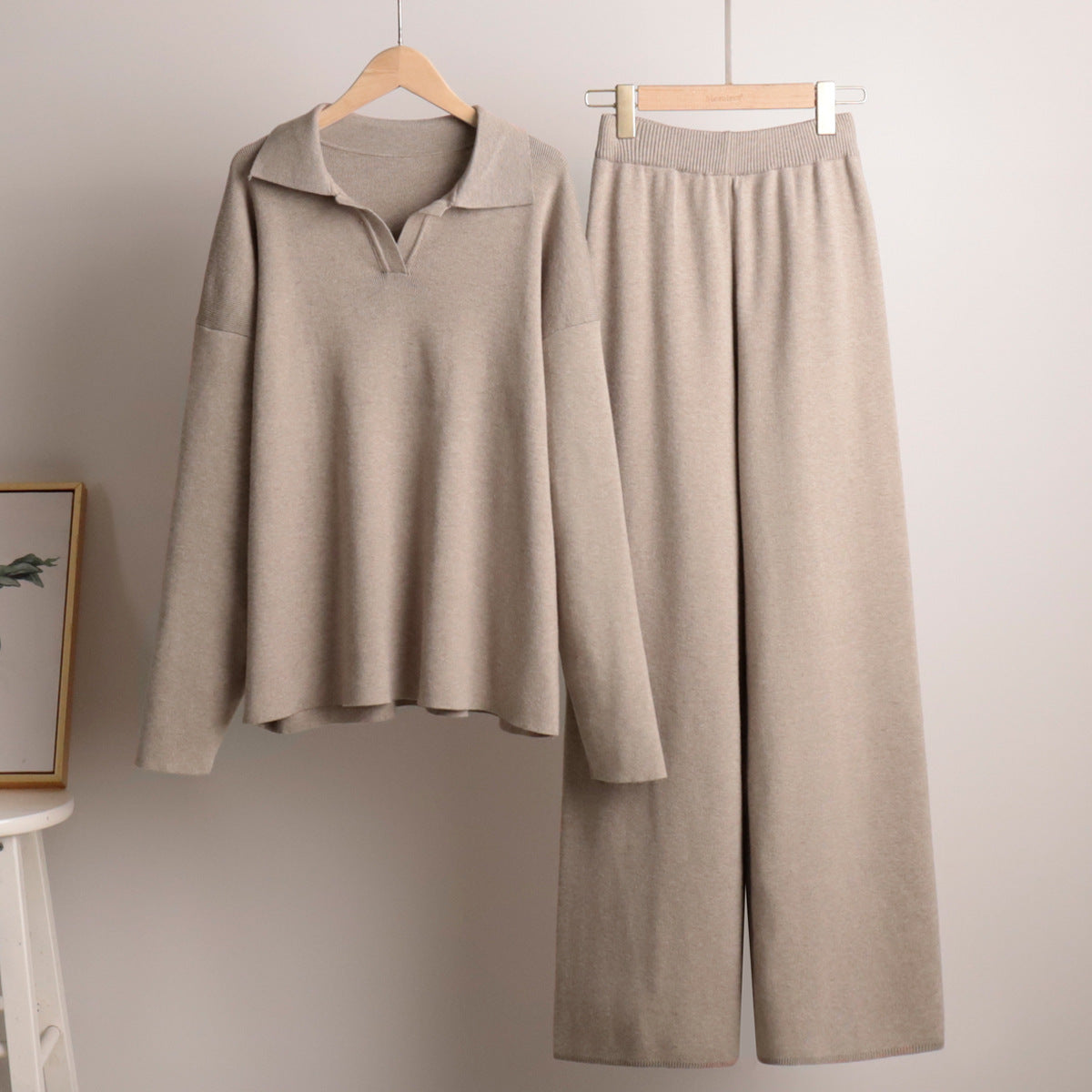 Dames Lounge Set, Zacht en Comfortabel, Met kraag & Wijde broek