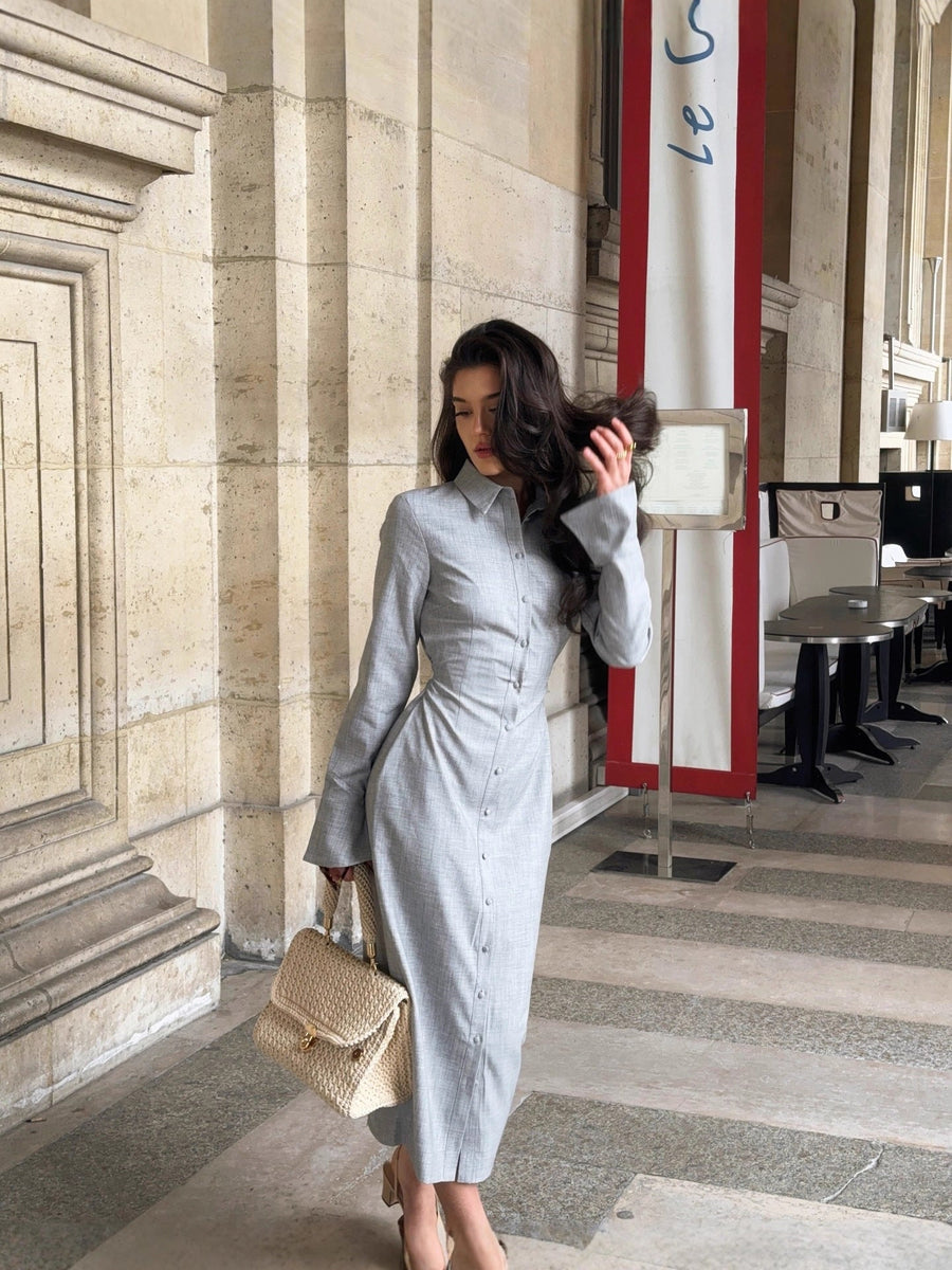 Nisa midi jurk dames | Getailleerde shirtjurk met kraag en elegante pasvorm