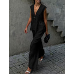 Camilla | Dames Tweedelige Set – Mouwloze Peplum Top met V-hals en Losse Lange Broek