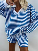 Dames Oversized Set – Casual voor Thuisgebruik, Met Gestreepte Details en Korte Broek