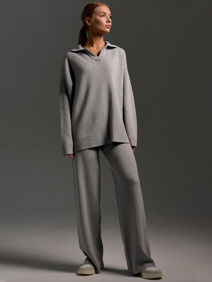 Dames Lounge Set, Zacht en Comfortabel, Met kraag & Wijde broek